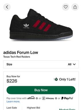 Adidas Forum Low Texas Tech Red Raiders Shoes Unisex Men’s sz 6.5/Women’s 8 RARE
